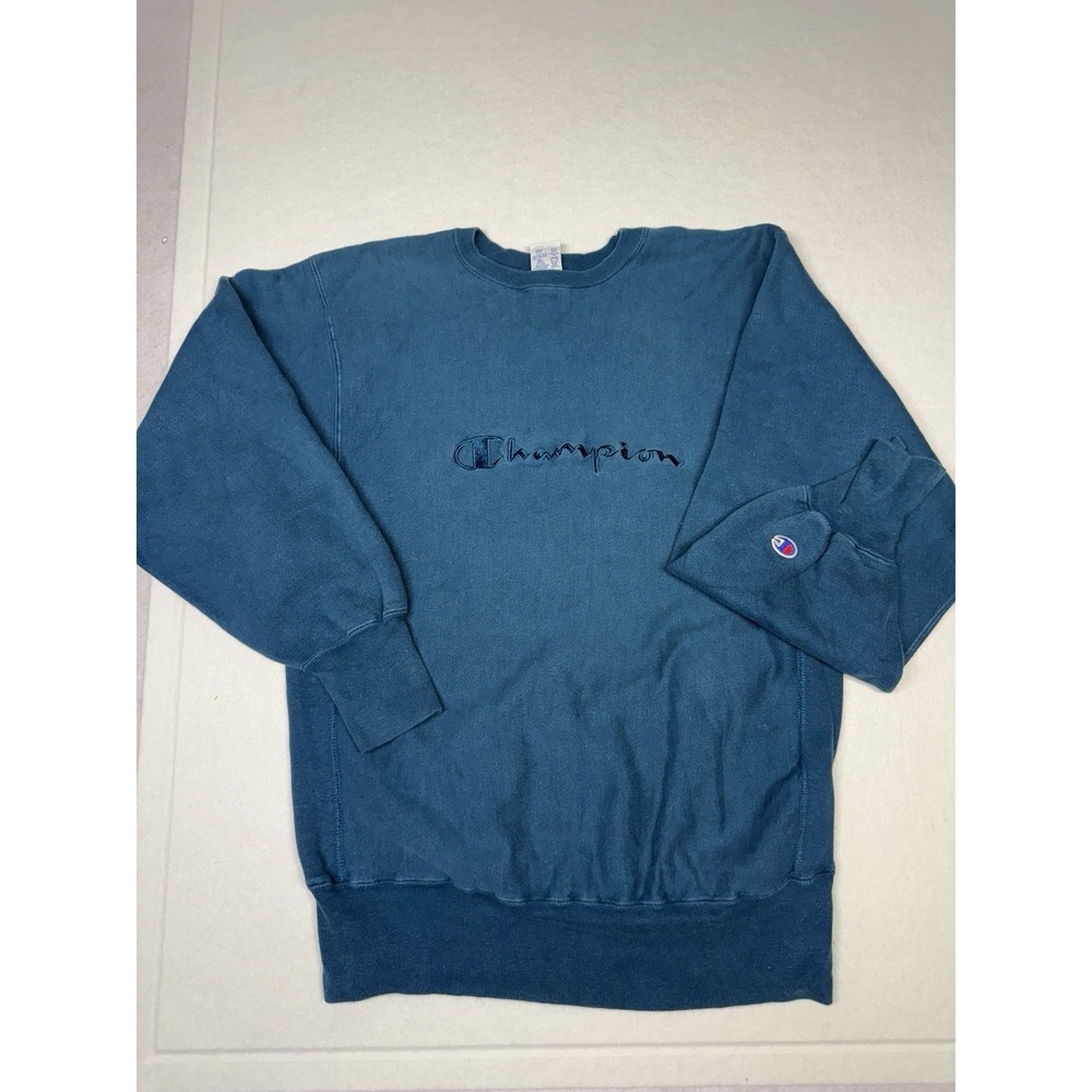 Vintage 90s Champion Reverse Weave‎ Crewneck Sweatshirt Teal Size L Made In USA